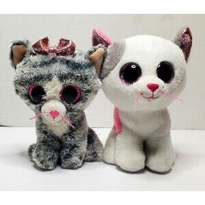 Lot of 2 TY Beanie Boos Velve Milena & Silk Kiki Plush Cats Rare Collectible Cut